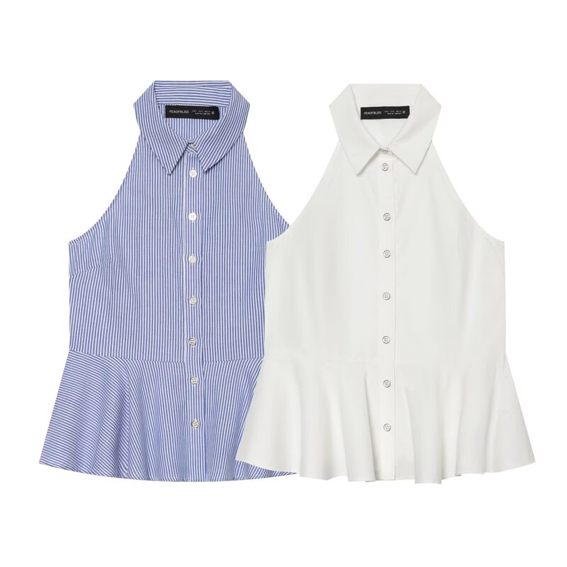 Taop&Za Women's Clothing 2026 Summer New Style Halter Neck Striped Nine-Point Hem Short Skirt Shirt 3030577 Taop&Za Women's Clothing 2026 Summer New Style Halter Neck Striped Nine-Point Hem Short Skirt Shirt 3030577