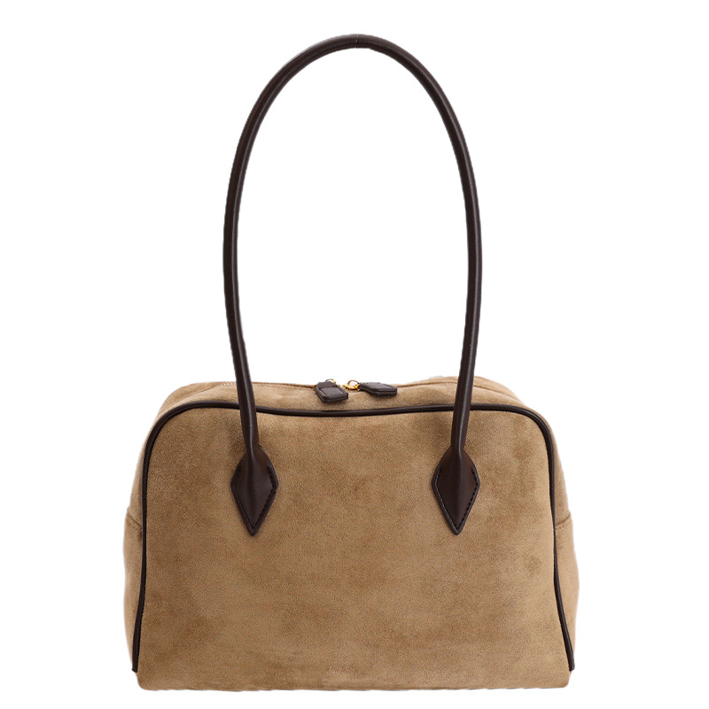 Autumn/Winter Retro Suede Boston Bowling Bag Large Capacity Handbag Shoulder Underarm Bag Baguette Bag For Women High-End Style - Thumbnail 5