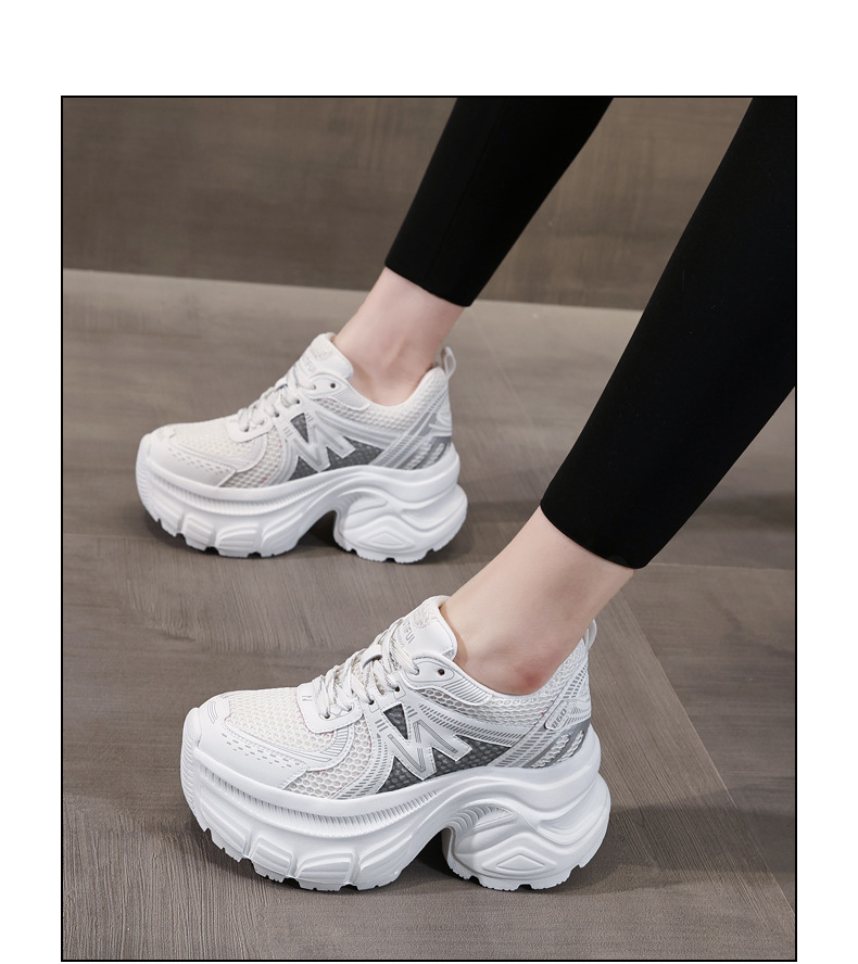 Giày thể thao nữ đế dày tăng chiều cao lưới thoáng khí phong cách chunky — Màu trắng chi tiết 15