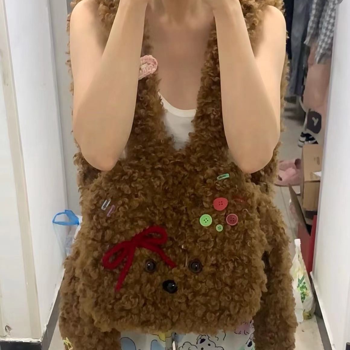 2023 neue frauen Tasche Original Teddy Plüsch Hund Rucksack Nette Mädchen Tasche Nette Herbst und Winter Cartoon Rucksack Flut_voghion.com