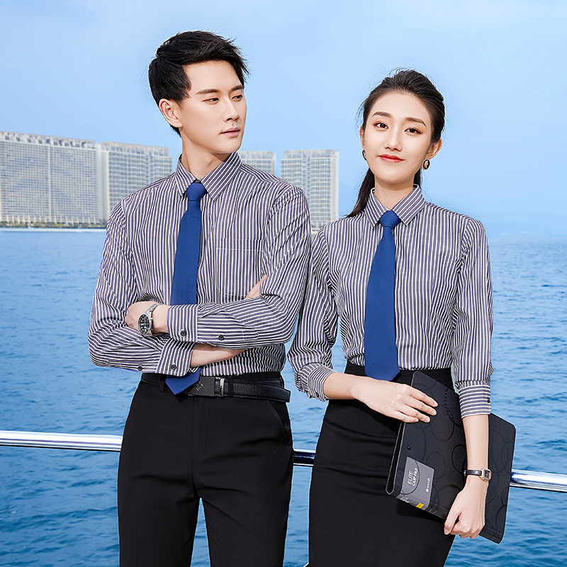 Striped Long-Sleeved Shirts for Men and Women, Sold in 4S Stores, Teacher Shirts, Group Workwear with Printed or Embroidered Logo