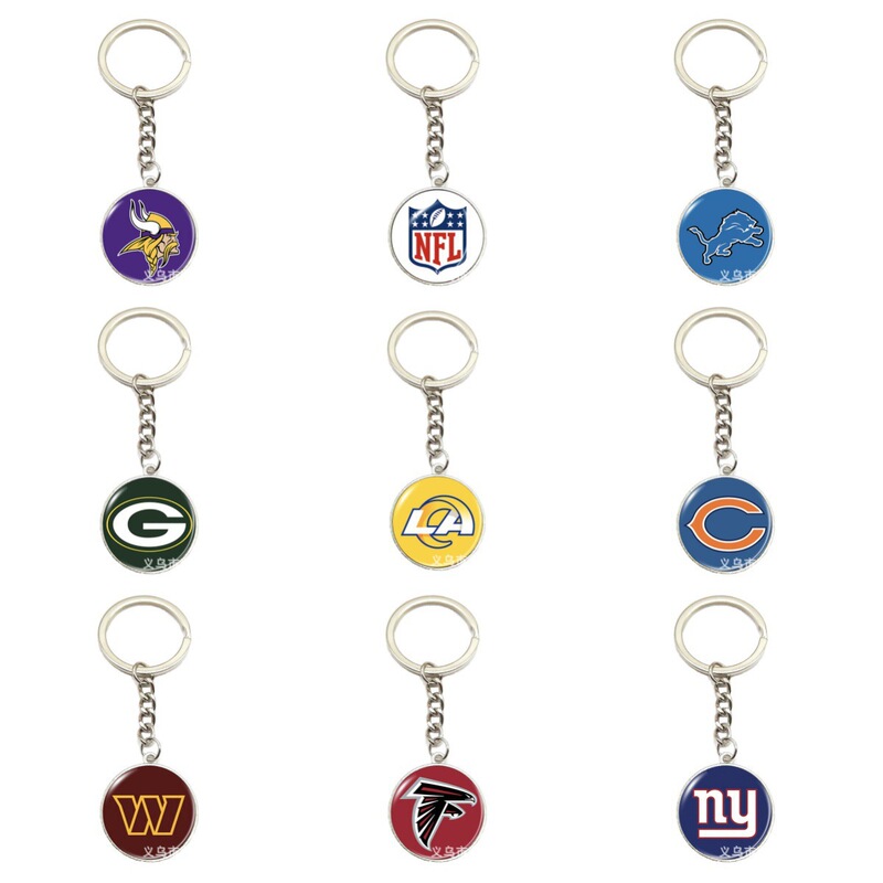 Cross-Border Nfl American Football Team Logo Keychain Bag Car Key Pendant Glass Alloy Keychain