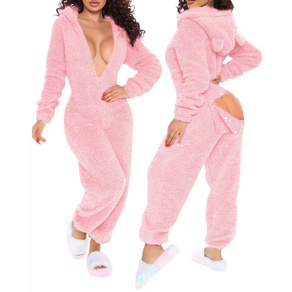 Kuscheliger Fleece Jumpsuit Für Damen Langarm Einteiler Romper_voghion.com