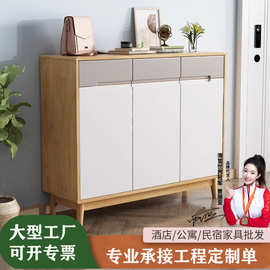 北欧简约实木鞋柜两门三门小户型家用门口储物玄关收纳柜入户鞋架