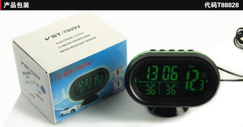 Creative Car Clock Car Thermometer Voltmeter Car Interior and Exterior Temperature Detection Car Digital Watch Luminous