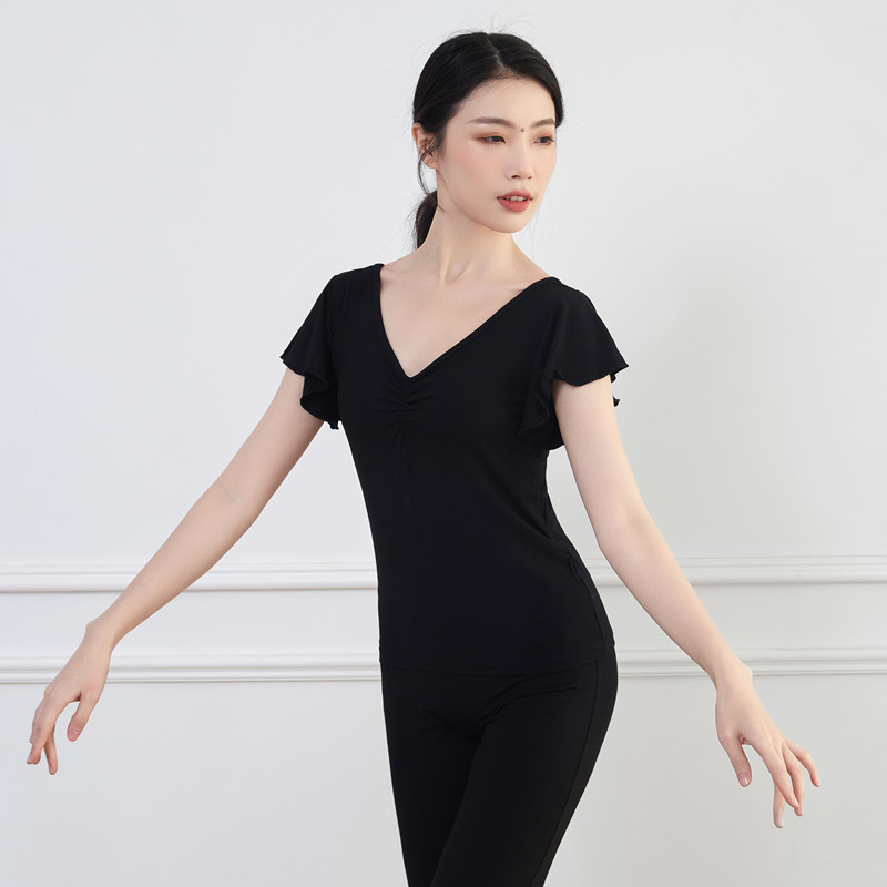 2025 New Dance Clothing Tops Women's Short-Sleeved Modern Dance Clothing Adult Bodysuit Black Chinese Dance Clothing Tops