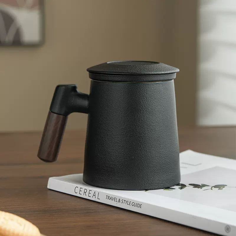 又见山雨 陶瓷茶水分离泡茶杯带盖马克杯过滤办公杯个人专用水杯