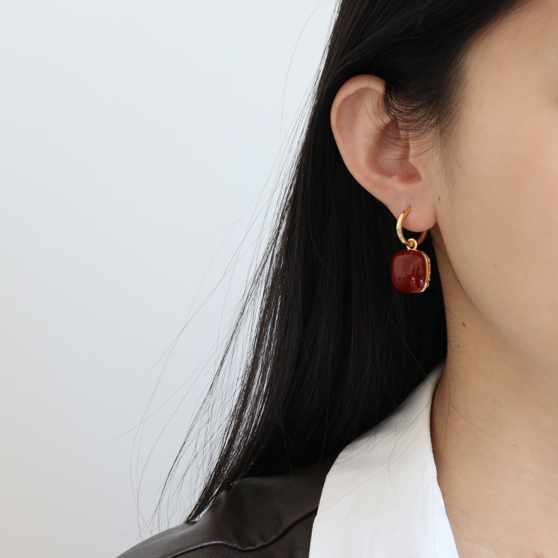 Exquisite Geometric Drop Earrings With Red Zircon For Women_voghion.com