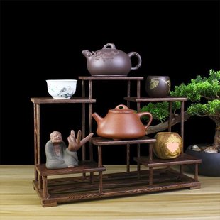 Chicken Wing Wood Solid Purple Clay Teapot Rack Tea Set Rack Tea Rack Ming Style Ancient Rack Multi-Treasure Cabinet Display Rack Base