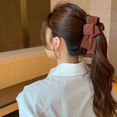 麂皮绒蝴蝶结香蕉夹高马尾盘发后脑勺夹韩系秋冬复古高级感头饰
