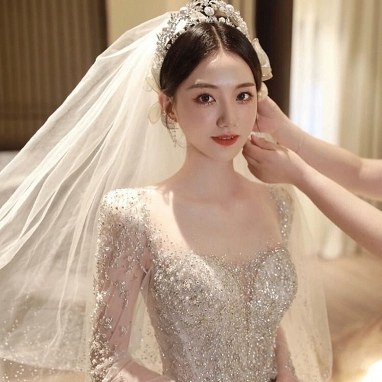 Long-Sleeve Wedding Dress for Brides 2026 New Style Main Wedding Gown for Pregnant Women, High-Quality, Heavy Craftsmanship, French Style, Petite and Plus Size