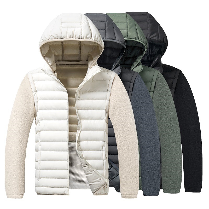 2026 New Men's Cotton Jacket with Hood, Slim Fit Winter Coat, Warm Ribbed Jacket with Detachable Sleeves, Cotton Padded Coat