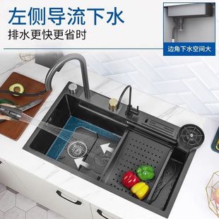 genuine goods new left side water 304 stainless steel rain waterfall sink large single sink dish basin kitchen sink