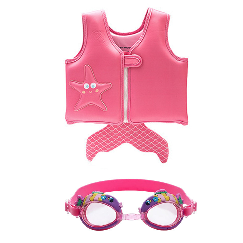 Chaleco flotante infantil de dibujos animados grueso chaleco de natación para niños combinación de gafas de natación pony image 8