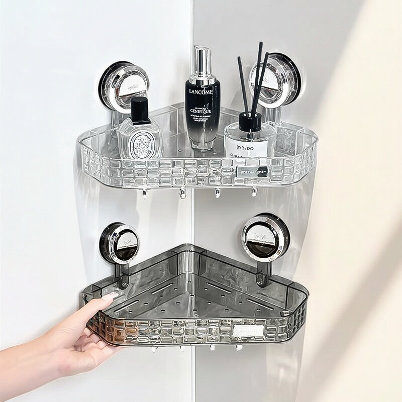 Suction Cup Corner Storage Rack for Bathroom Toilet Washstand, Bathroom Shower Wall-Mounted, No-Drill Triangular Storage Solution