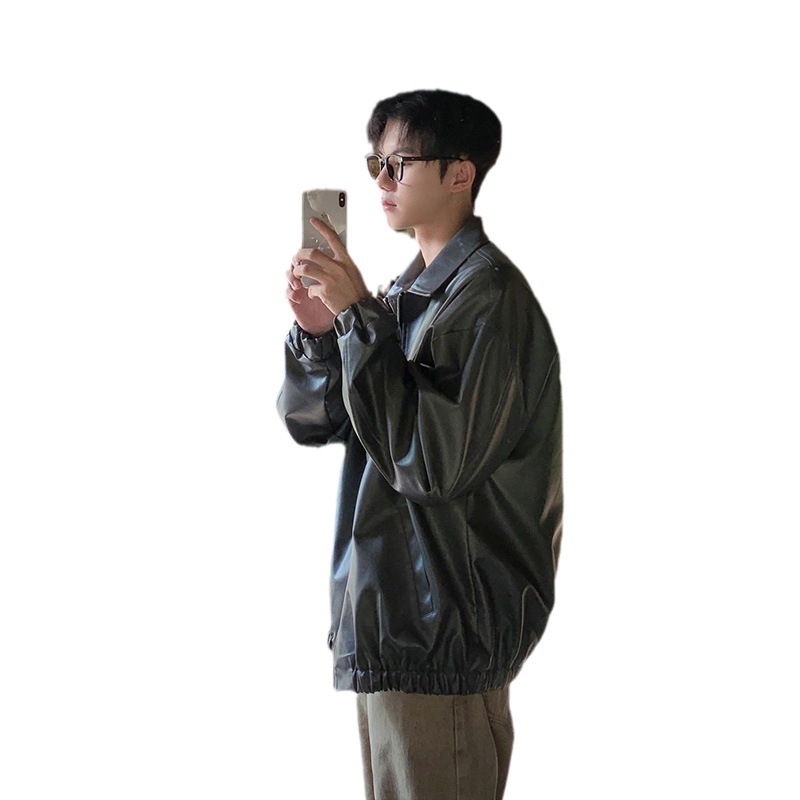 Abrigo de cuero de los hombres otoño americano retro moda marca pu guapo de alto grado sentido frito calle más tamaño suelta motocicleta pu chaqueta de cuero