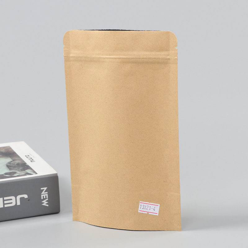 Spot bolsa de papel kraft con ventana transparente bolsa de embalaje de alimentos autosellada autoportante bolsa de té sellada de ocho lados fácil de rasgar