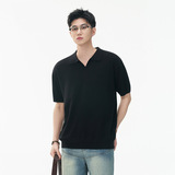 ZF8120-MM简约高智感老钱风短款海鸥领美式休闲针织短袖T恤，男装针织衫/毛衣，星座614