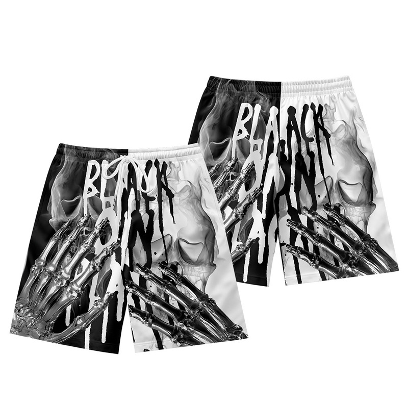 Independent Station TEMU Trendy Summer Beach Pants Skull Simple Style Home Men's and Women's Pants Loose Shorts