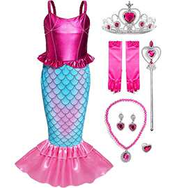 万圣节服装女童美人鱼裙子圣诞公主裙角色扮演连衣裙舞台表演装