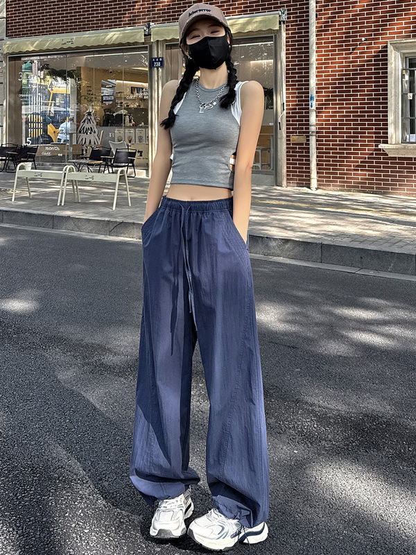蓬蓬呼吸裤女2025新款速干奶酷空气感休闲减龄阔腿抽绳束脚工装裤|undefined