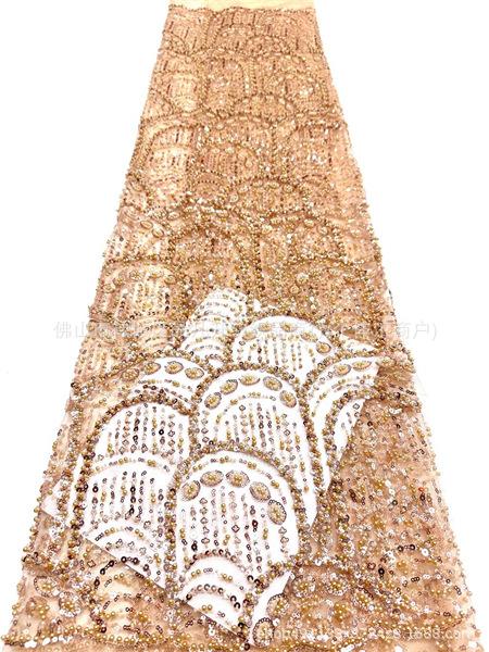 Tejido de bordado de perlas tridimensionales de bordado de perlas de clavos de moda atmósfera europea y americana vestido de boda vestido de moda tela