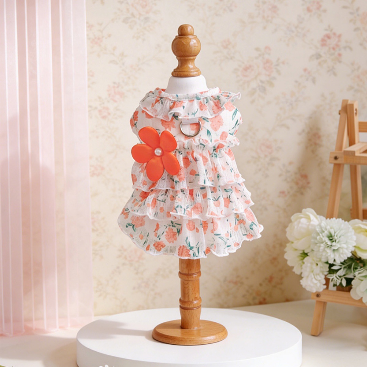 Vêtements légers printemps-été, vêtements pour chiens et chats, robe pour animaux de compagnie avec jupe plissée florale de princesse anti-mue_voghion.com