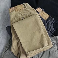 アメリカンvibe風九分純色カジュアルズボン男性デザイン感レトロhiphopヒップホップ直筒工装ズボン