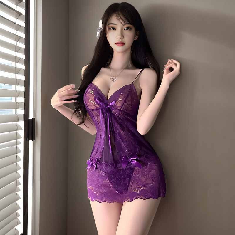 Sexy Deep V Sexy Underwear Perspective Temptation Nightdress Pure Desire Charm Hip Lace Strap Pajamas suit