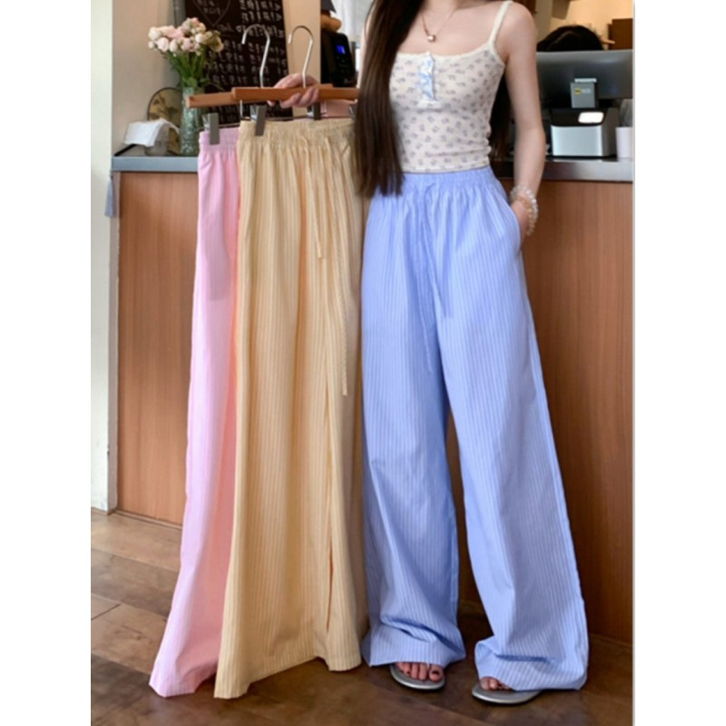 [Exclusive for Southeast Asia] Pants Children's Blue Vertical Stripe Wide Leg Pants Autumn Straight Loose Casual Floor Pants