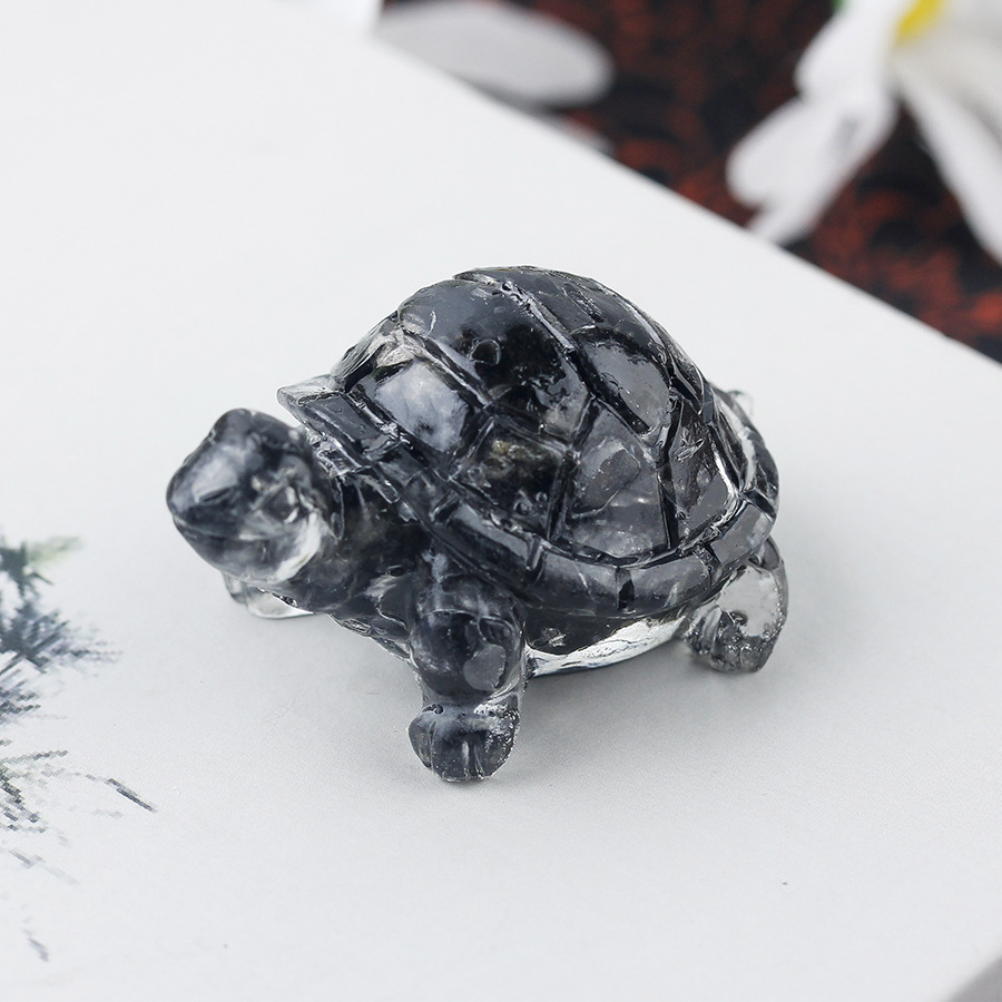 Cristal natural Animal Cristal blanco Cute Little Turtle Decoración creativa Adornos de escritorio Artesanías Decoración de coche