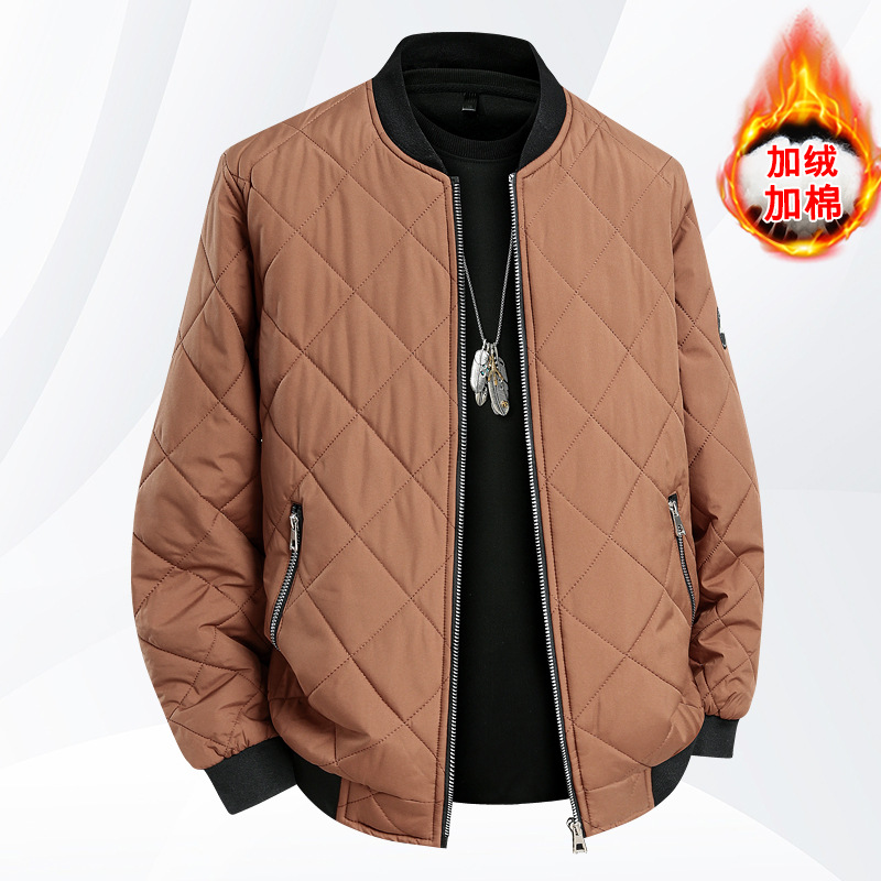 Men's Spring and Autumn Jacket, Oversized Stand Collar, Casual Loose Cotton-Padded Fleece Windbreaker, Short Outdoor Casual Jacket