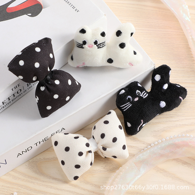 Black and White Polo Dot Cat Bow Brooch Hanging for Students Best-selling Hairpin School Bag Pendant Decorative Shoes and Clothing Keychain