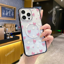 夏日新款可爱小花蝴蝶结手机壳适用iPhone17透明亚克力磁吸手机套
