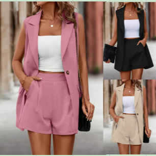 European and American Hot-Selling Single-Breasted Design Blazer and Shorts Suit Solid Color