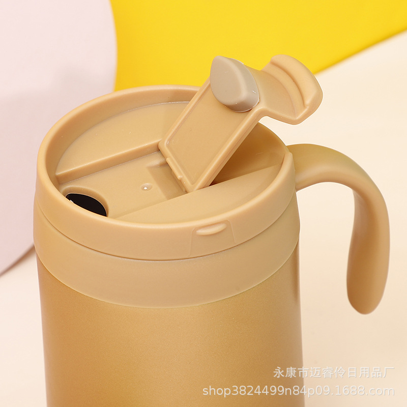 Doble capa de acero inoxidable con aislamiento al vacío taza de café de oficina con mango taza de té de fondo redondo hombres y mujeres con aislamiento hervidor portátil