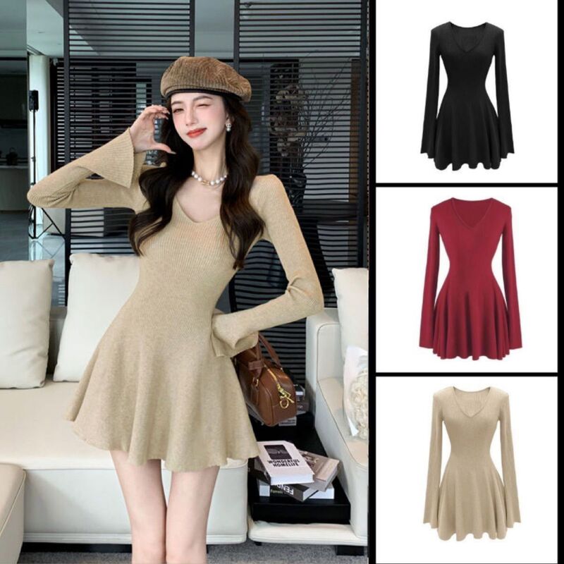 Gentle and High-End Knitted Long-Sleeved Dress for Women in Autumn and Winter, Slim Waist and Slimming Look Inner Skirt Gentle and High-End Knitted Long-Sleeved Dress for Women in Autumn and Winter, Slim Waist and Slimming Look Inner Skirt