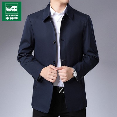 Chaqueta de botón de solapa-azul