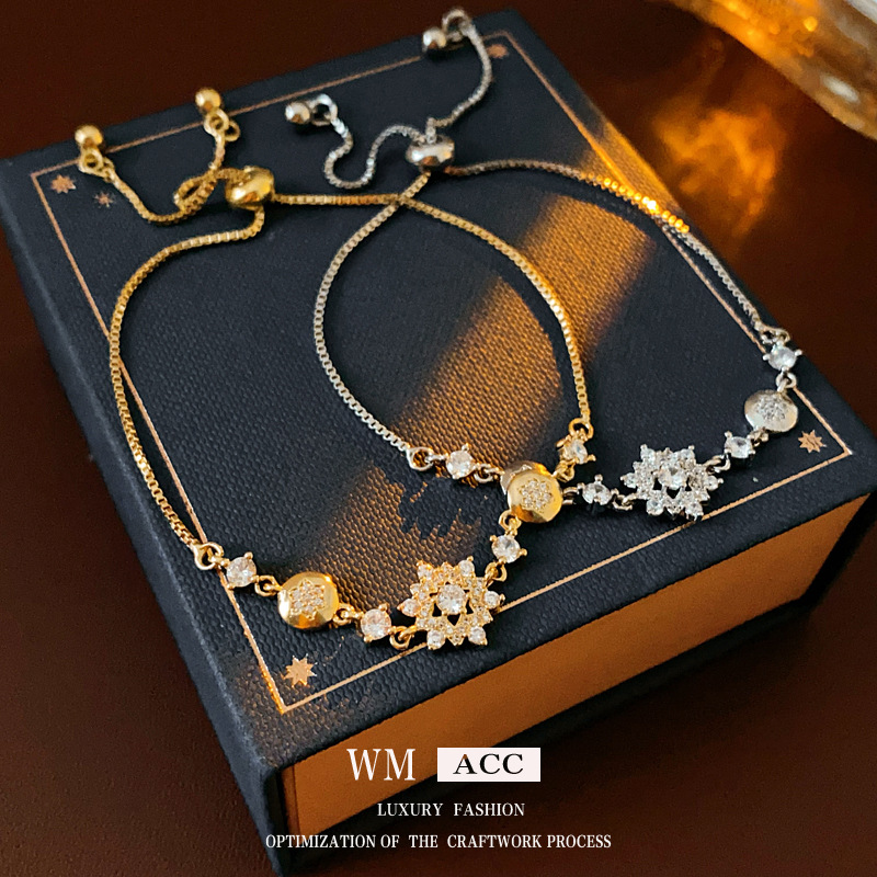 Zircon flocos de nieve ajustable pulsera de moda simple temperamento de pulsera nicho ligero lujo de alta sensación de joyería al por mayor