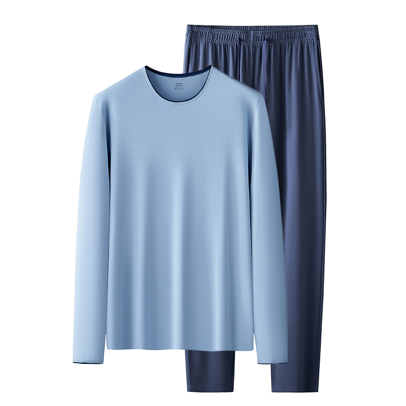 [Contador del mismo estilo] Nuevo traje de pijama de hombre modal de doble cara, fondo fino, ropa de otoño, pantalones largos, servicio a domicilio