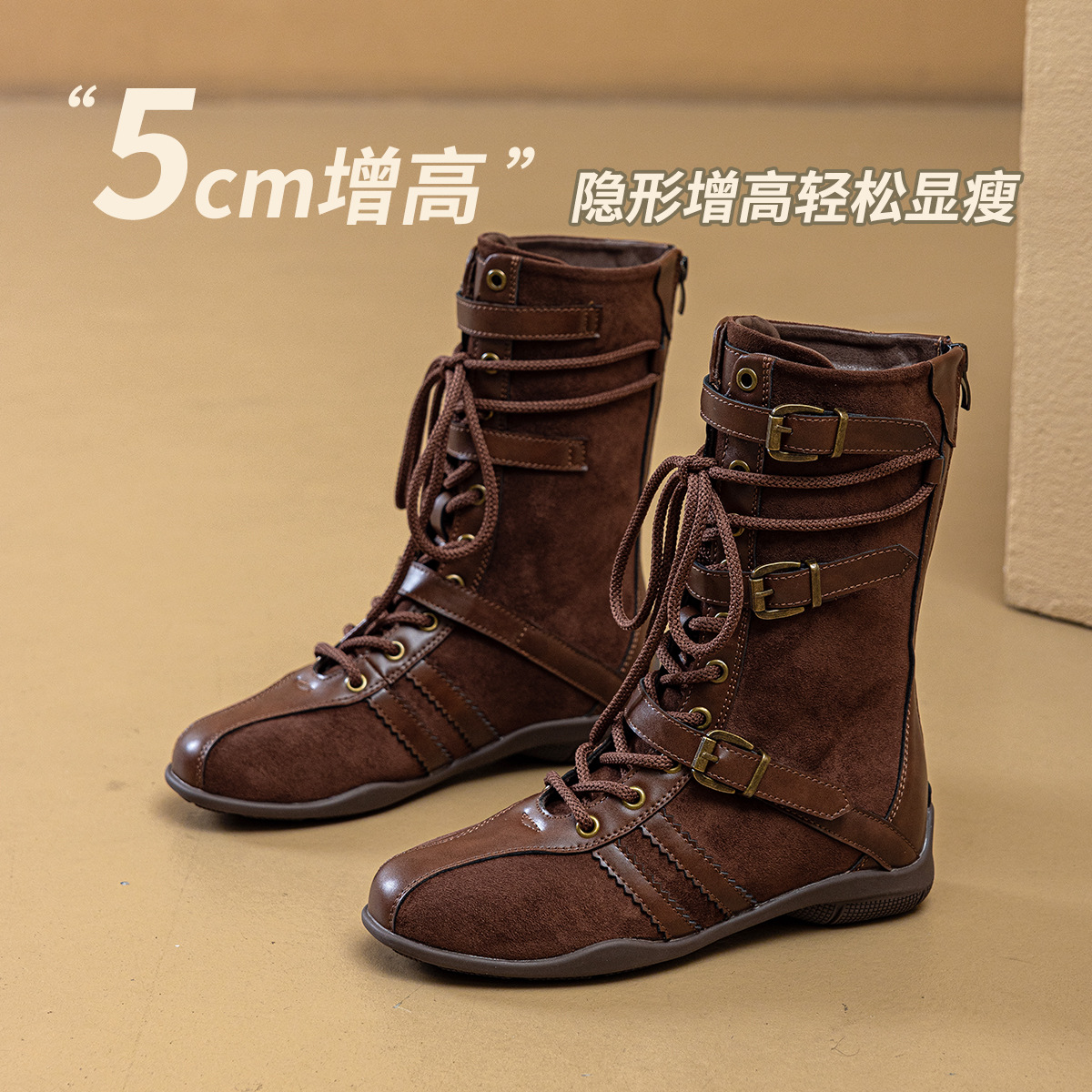 Autumn and Winter Melard Style Height-Increasing Hunting Boots for Women, Outdoor Duck Hunting Boots, Belt Buckle Martin Boots, German Training Short Boots