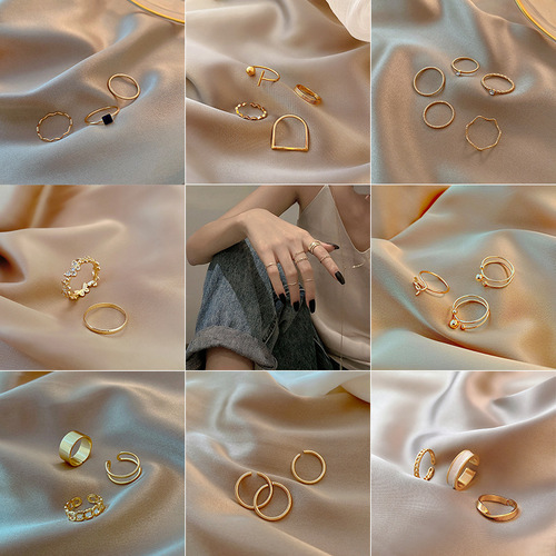 Korean version minimalistic and cool-toned set of ring earrings, niche, simple, cold style, Instagram trendy, Western and European fashion, personalized, versatile, wholesale, finger rings