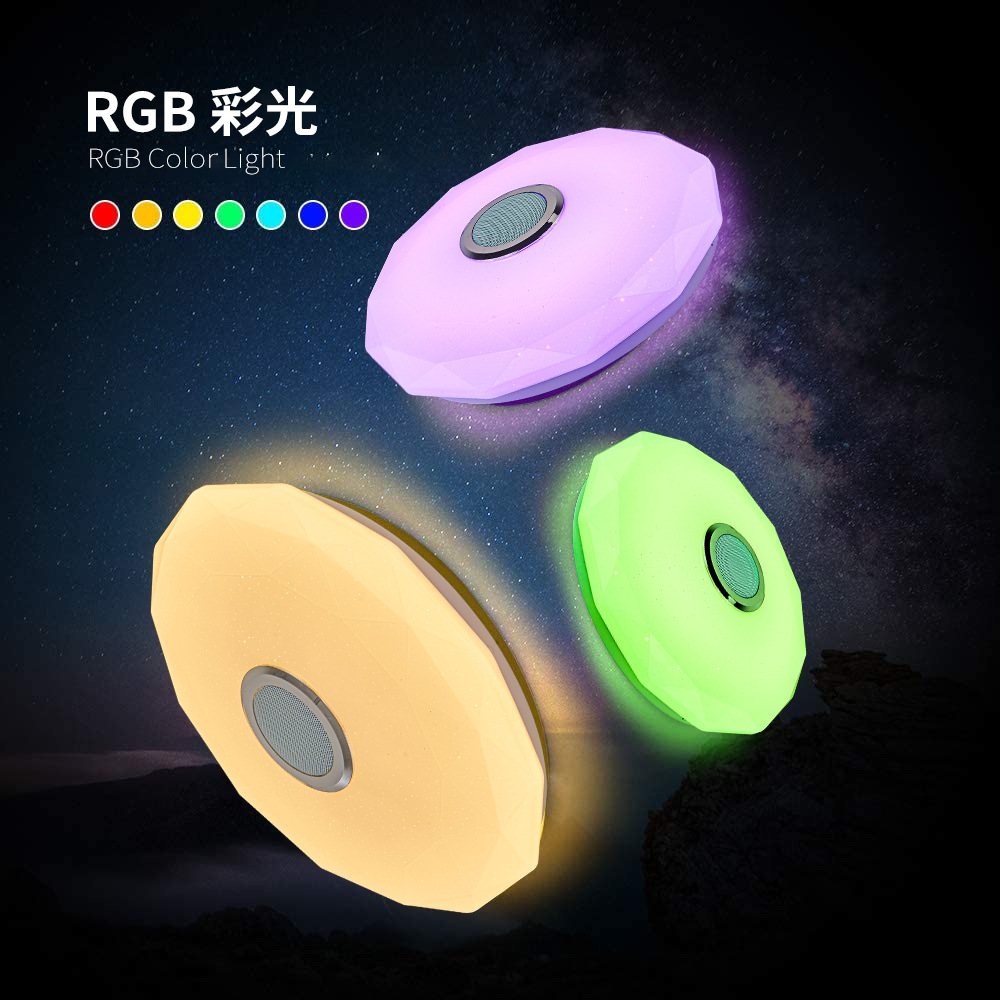 跨境新品藍(lán)牙音樂吸頂燈30CM七彩RGB智能遙控APP臥室燈LED氛圍燈