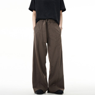 American-Style Cleanfit Wide-Leg Semi-Elastic Waist Dress Pants for Men, Loose Retro Casual Trousers, Trendy Straight-Leg Pants