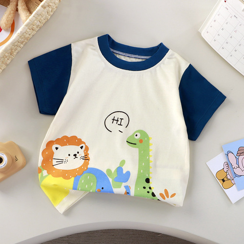 Summer New Children's T-shirt Short Sleeve Pure Cotton Half Sleeve Boys and Girls Children Single Piece Baby Sweatshirt Factory Wholesale