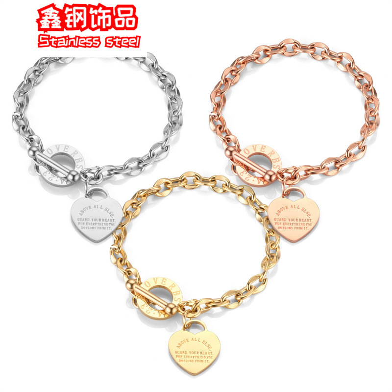 In-Stock European and American Ins-Style Stainless Steel Chain Heart Bracelet, Niche Design Ot Clasp Titanium Steel Women's Stackable Bracelet