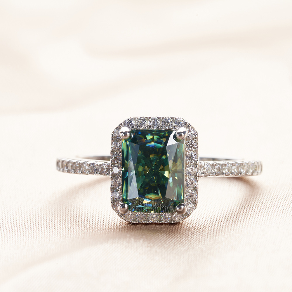 Azul-verde Radian cortado 1 / 2 quilates plata esterlina 925 anillo comercio electrónico transfronterizo venta al por mayor caliente