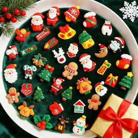 圣诞树配饰老人头雪人卡通diy奶油胶发夹冰箱贴鞋扣树脂配件饰品