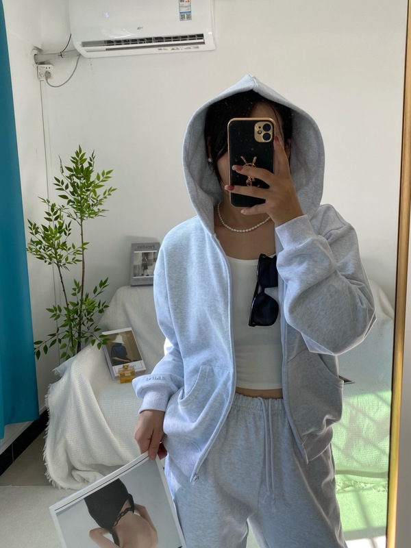 现货skims卡戴珊连帽卫衣拉链宽松情侣长袖开衫外套女纯色简约款|undefined