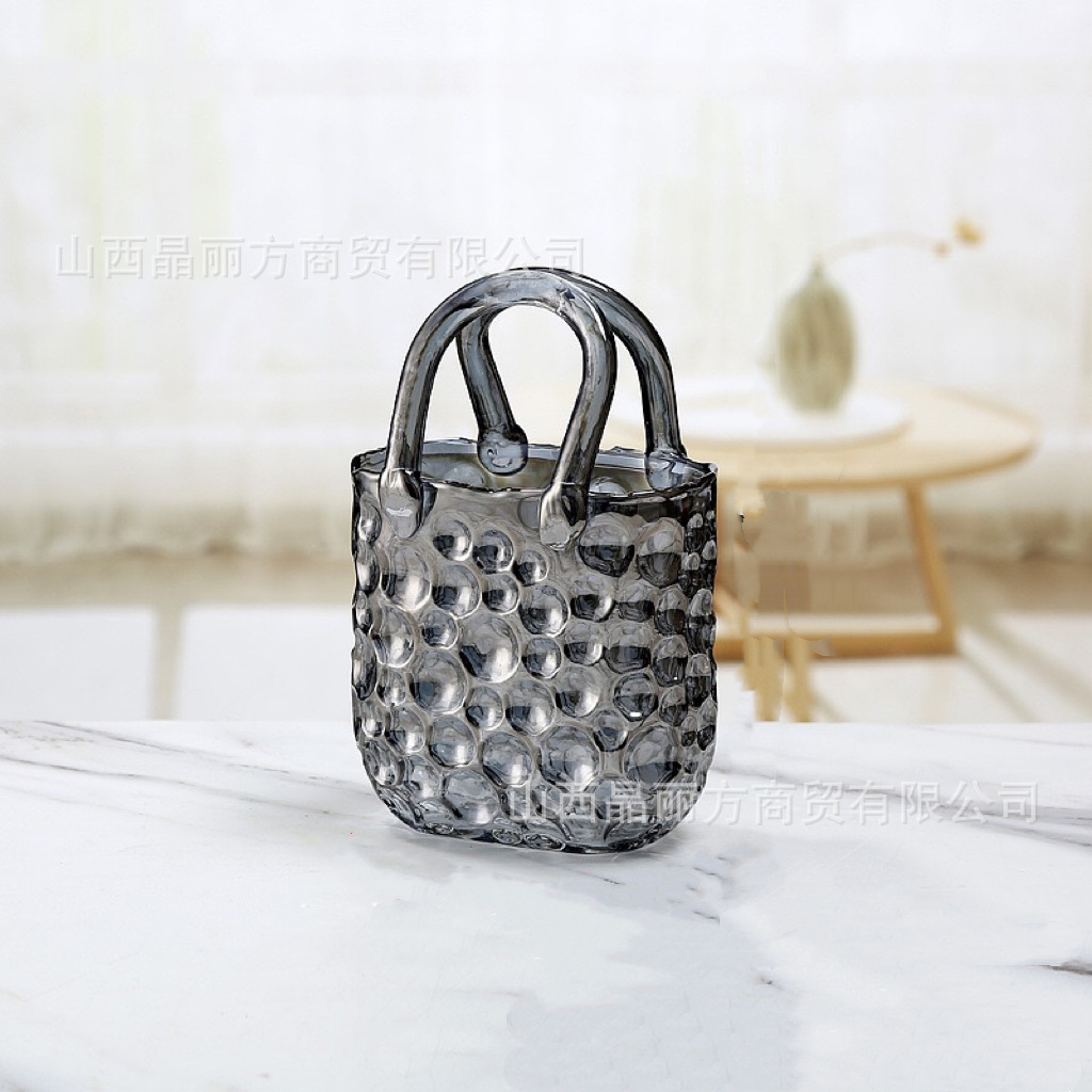 Nórdico lujoso bolso de mano creativo punto vasos de vidrio flores hidropónicas escritorio de alta calidad ornamentos decorativos